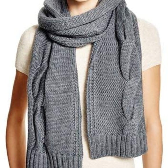 TORY BURCH Merino Wool Cable Oblong Gray Scarf